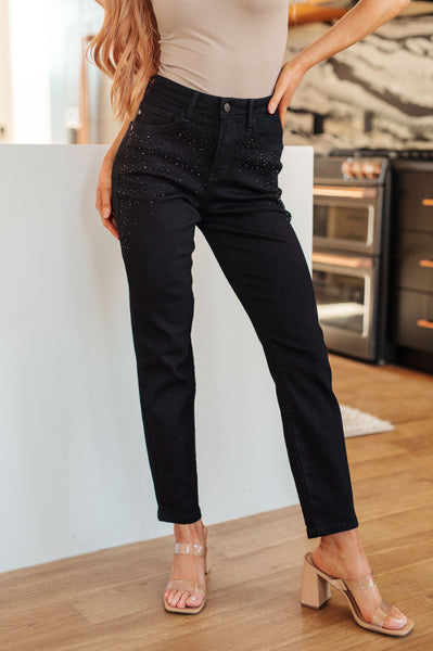 Reese Rhinestone Slim Fit Judy Blue Jeans in Black - ONLINE EXCLUSIVE!