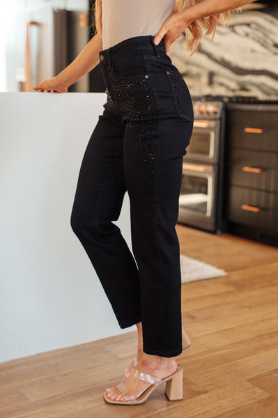 Reese Rhinestone Slim Fit Judy Blue Jeans in Black - ONLINE EXCLUSIVE!
