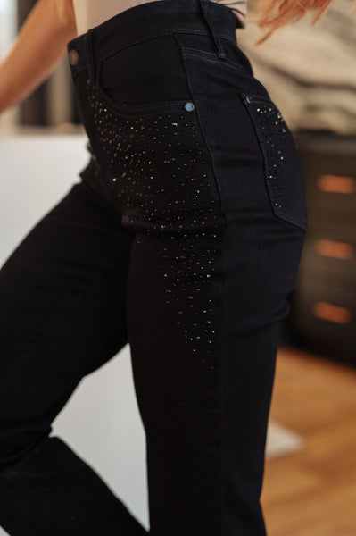 Reese Rhinestone Slim Fit Judy Blue Jeans in Black - ONLINE EXCLUSIVE!
