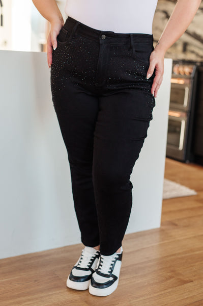 Reese Rhinestone Slim Fit Judy Blue Jeans in Black - ONLINE EXCLUSIVE!