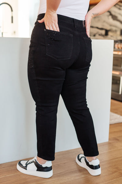Reese Rhinestone Slim Fit Judy Blue Jeans in Black - ONLINE EXCLUSIVE!