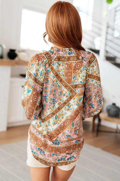 Blusa campesina con estampado mixto Show and Tell