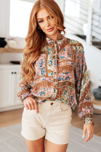 Blusa campesina con estampado mixto Show and Tell