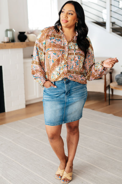 Blusa campesina con estampado mixto Show and Tell
