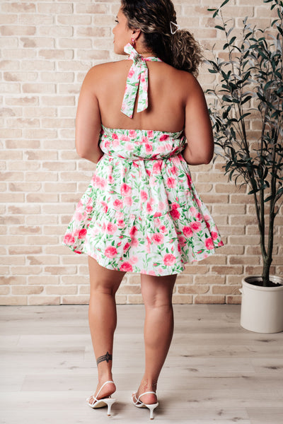 Vestido floral con lazo en rosa