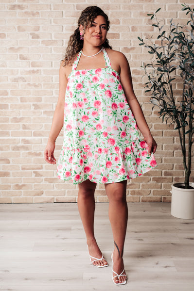 Vestido floral con lazo en rosa