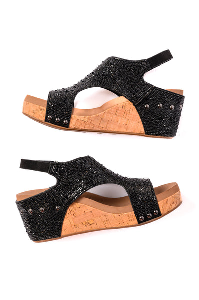 Sandalias de cuña Ashley con diamantes de imitación negros de Corky's - ¡EXCLUSIVA ONLINE!