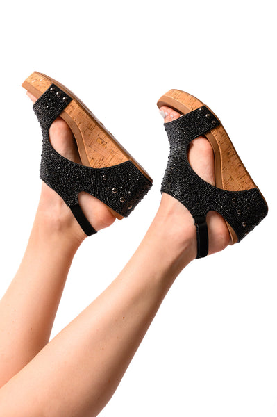 Ashley Wedge Sandals in Black Rhinestone by Corky's - ONLINE EXCLUSIVE!