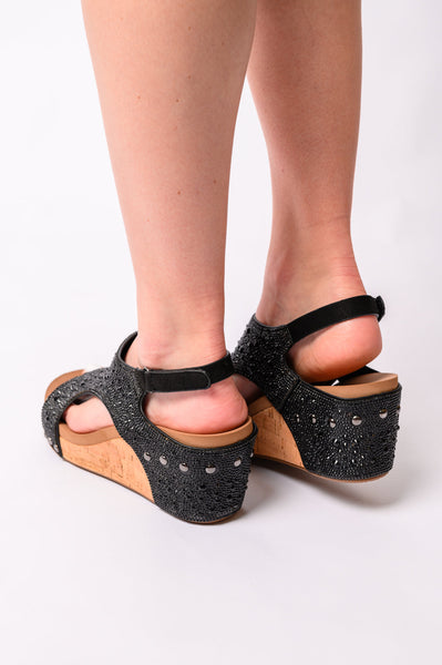 Sandalias de cuña Ashley con diamantes de imitación negros de Corky's - ¡EXCLUSIVA ONLINE!