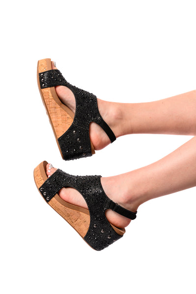 Sandalias de cuña Ashley con diamantes de imitación negros de Corky's - ¡EXCLUSIVA ONLINE!