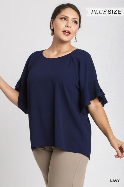Hollis Layered Ruffle Sleeve Round Neck Top by Umgee