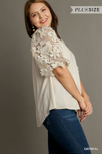 Siggy 3D Floral Lace Contrast Top by Umgee