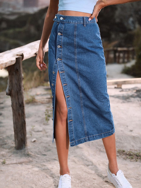 Rachael Button Down Denim Skirt - ONLINE EXCLUSIVE!