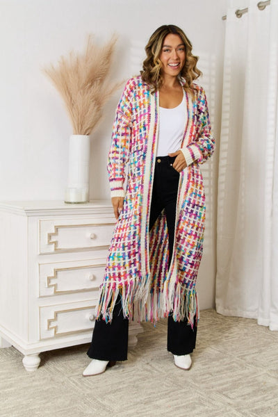 Multicolored Open Front Fringe Hem Cardigan - ONLINE EXCLUSIVE!