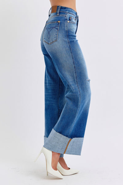 Jeans azules anchos y desgastados de tiro alto de Bekah Judy: ¡EXCLUSIVO ONLINE!