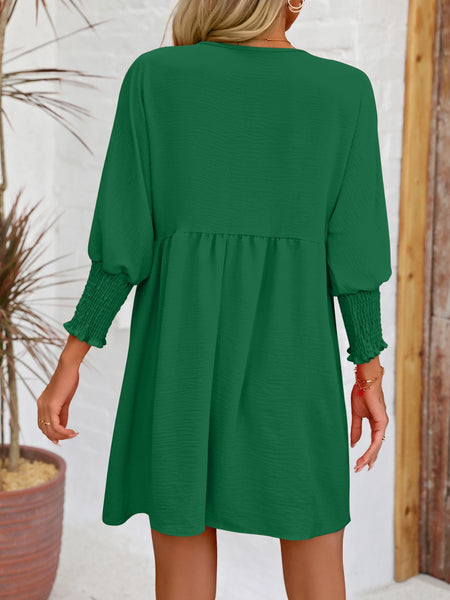 Torreta Round Neck Lantern Sleeve Mini Dress