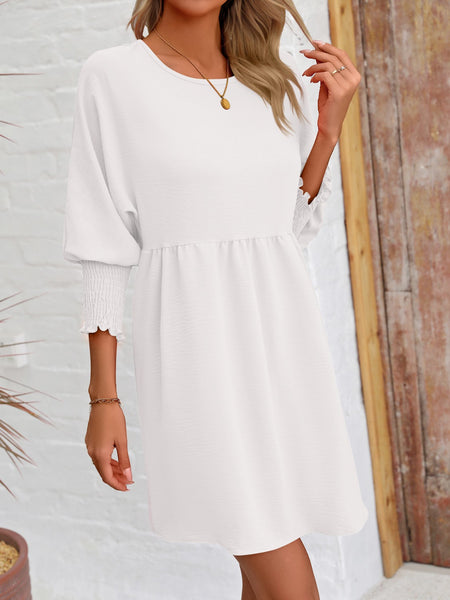 Torreta Round Neck Lantern Sleeve Mini Dress