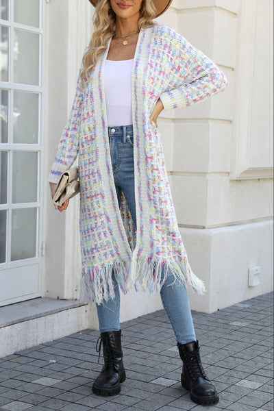 Multicolored Open Front Fringe Hem Cardigan - ONLINE EXCLUSIVE!