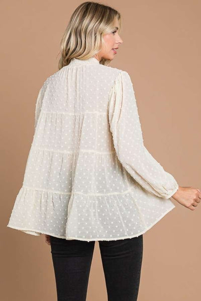 Karli Swiss Dot Smocked Mock Neck Blouse - ONLINE EXCLUSIVE!