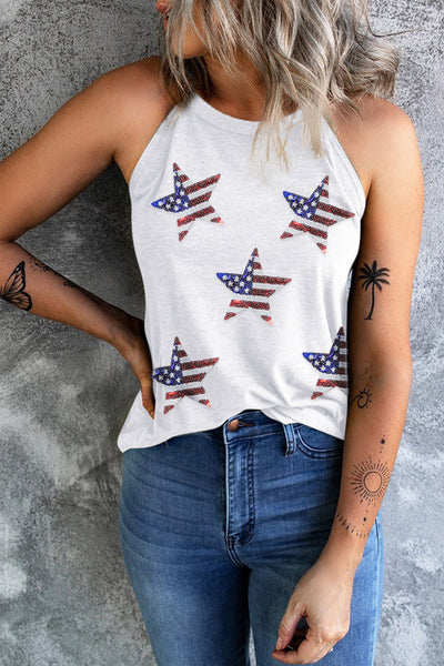 Chloe Sequin US Flag Star Grecian Neck Tank - ONLINE EXCLUSIVE!