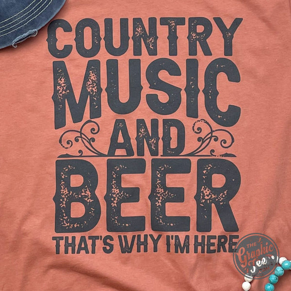 Camiseta de manga corta de música country y cerveza