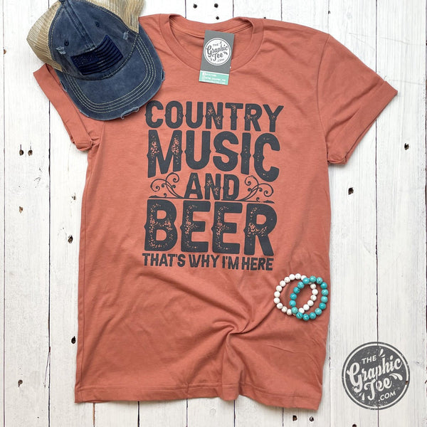 Camiseta de manga corta de música country y cerveza