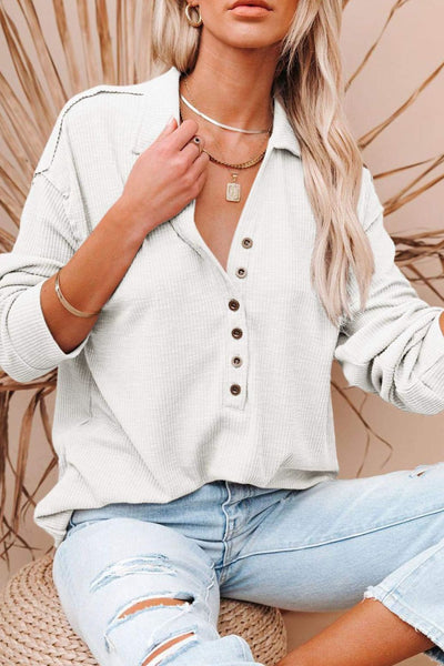 Top tipo túnica con cuello Johnny acanalado - ¡EXCLUSIVO EN LÍNEA!