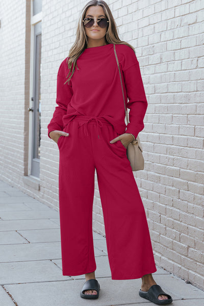 Malia Textured Long Sleeve Top and Drawstring Pants Set - ONLINE EXCLUSIVE!