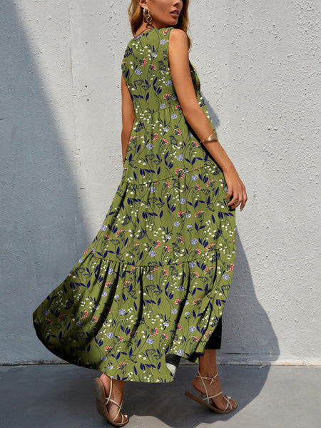 Ophelia Tiered Printed V-Neck Sleeveless Dress - ONLINE EXCLUSIVE!