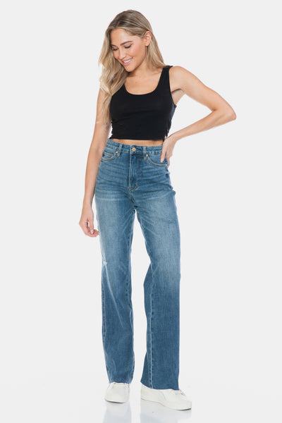 88848 Andie Hi-Rise Tummy Control Cut Raw Hem Straight Judy Blue Jeans - ONLINE EXCLUSIVE!
