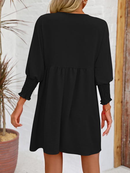 Torreta Round Neck Lantern Sleeve Mini Dress