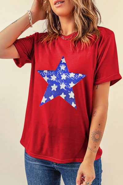 Daisy Sequin Star Round Neck Short Sleeve T-Shirt - ONLINE EXCLUSIVE!