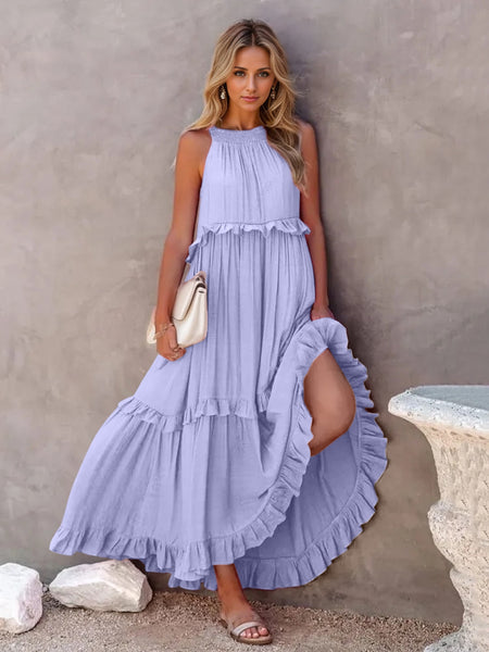 Tasha Ruffled Sleeveless Tiered Maxi Dress with Pockets - ONLINE EXCLUSIVE!