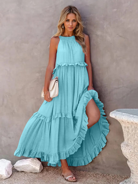 Tasha Ruffled Sleeveless Tiered Maxi Dress with Pockets - ONLINE EXCLUSIVE!