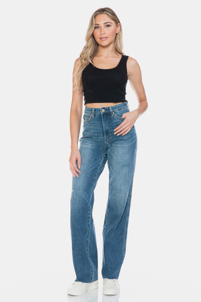 88848 Andie Hi-Rise Tummy Control Cut Raw Hem Straight Judy Blue Jeans - ONLINE EXCLUSIVE!