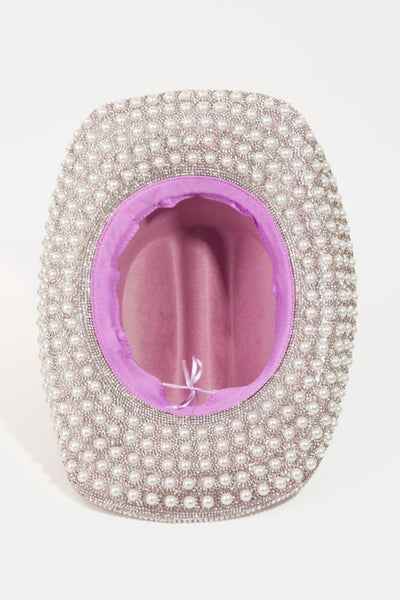 Fame Pave Rhinestone Pearl Trim Cowboy Hat - ONLINE EXCLUSIVE!