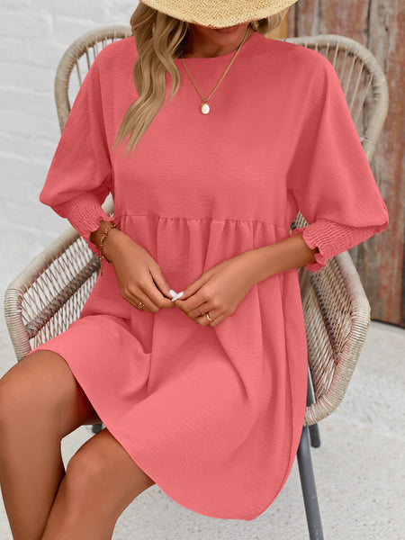 Torreta Round Neck Lantern Sleeve Mini Dress