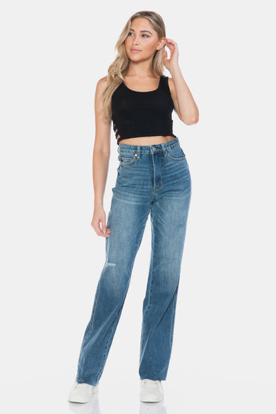 88848 Andie Hi-Rise Tummy Control Cut Raw Hem Straight Judy Blue Jeans - ONLINE EXCLUSIVE!