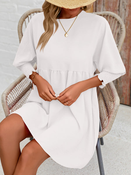 Torreta Round Neck Lantern Sleeve Mini Dress