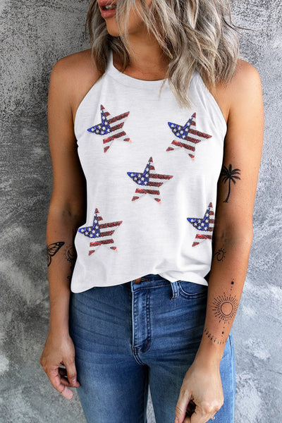 Chloe Sequin US Flag Star Grecian Neck Tank - ONLINE EXCLUSIVE!