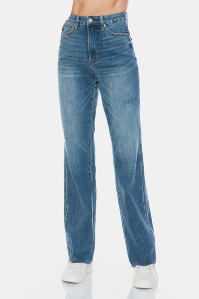 88848 Andie Hi-Rise Tummy Control Cut Raw Hem Straight Judy Blue Jeans - ONLINE EXCLUSIVE!