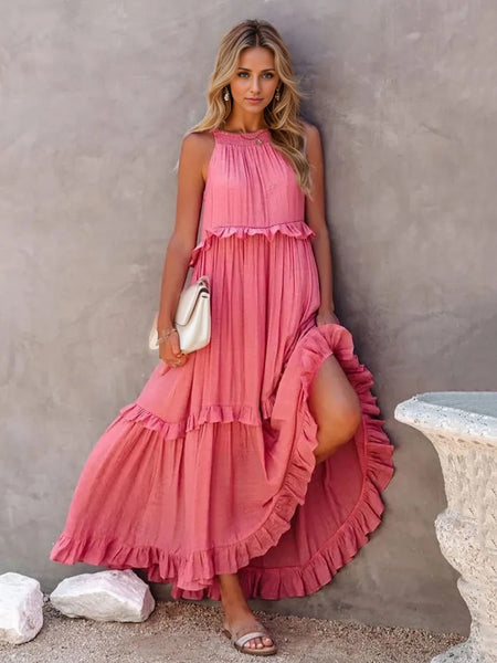 Tasha Ruffled Sleeveless Tiered Maxi Dress with Pockets - ONLINE EXCLUSIVE!