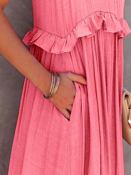 Tasha Ruffled Sleeveless Tiered Maxi Dress with Pockets - ONLINE EXCLUSIVE!