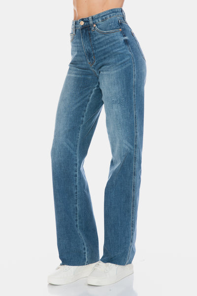 88848 Andie Hi-Rise Tummy Control Cut Raw Hem Straight Judy Blue Jeans - ONLINE EXCLUSIVE!