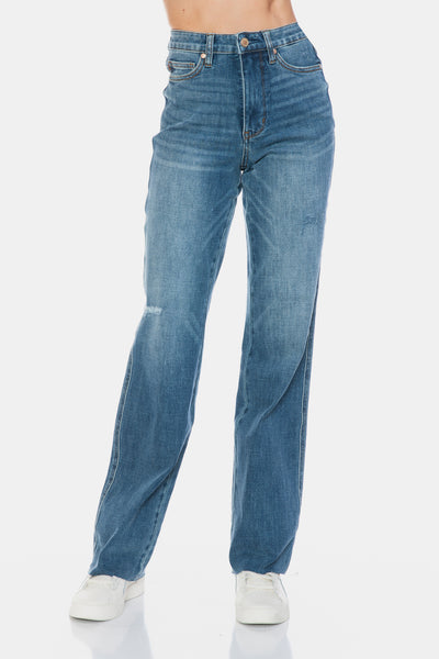 88848 Andie Hi-Rise Tummy Control Cut Raw Hem Straight Judy Blue Jeans - ONLINE EXCLUSIVE!