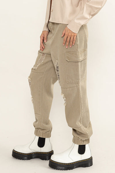Petra Distressed Mid-Rise Cargo Pants