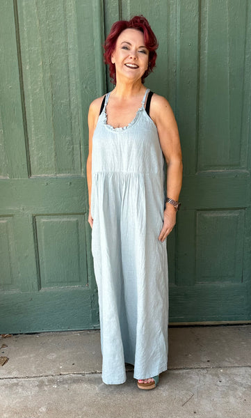 Trudy Linen Round Neck 2-Pocket Skinny Strap Dress by Paper Lace