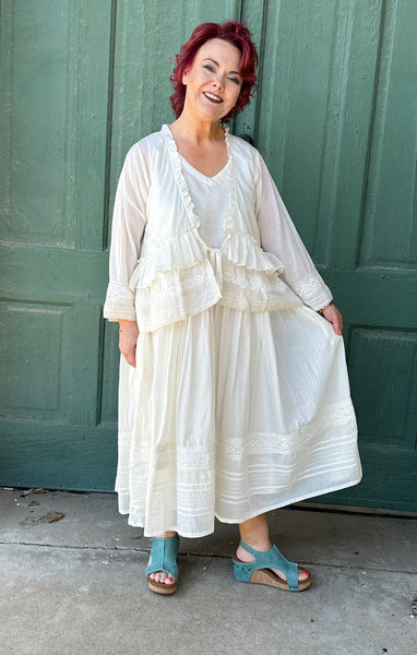 Cendu V-Neck Sleeveless Dress w/ Layered Eyelet Hem by Paper Lace