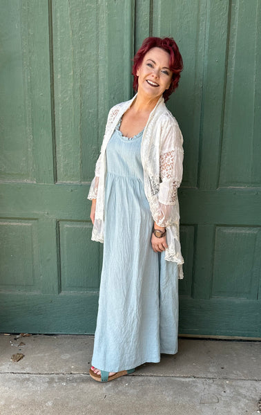 Trudy Linen Round Neck 2-Pocket Skinny Strap Dress by Paper Lace