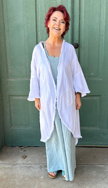 Tawny Open Flow Jacket w/ Cutesy Hem Jacket in White by Paper Lace